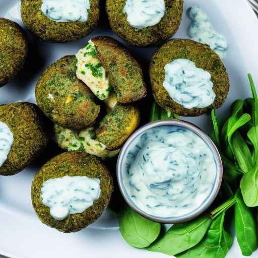 Falafel and Spinach Stuffed Mushrooms with Tzatziki Sauce