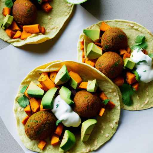 Falafel and Sweet Potato Tacos with Avocado Crema