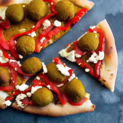 Falafel pizza with roasted red peppers and feta cheese