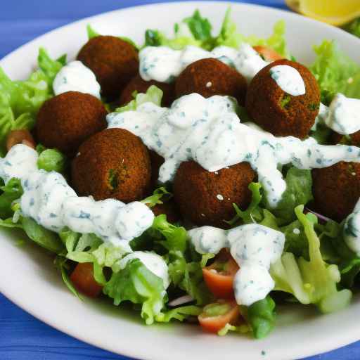 Falafel salad with feta cheese and tzatziki dressing