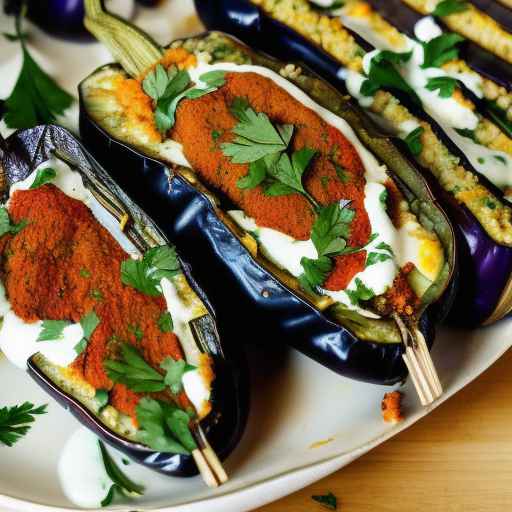 Falafel Stuffed Eggplant with Yogurt Sauce