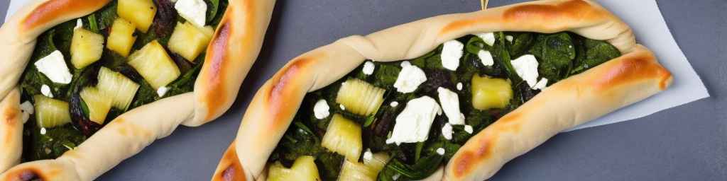 Feta and olive-style Turkish pide with spinach and pineapple