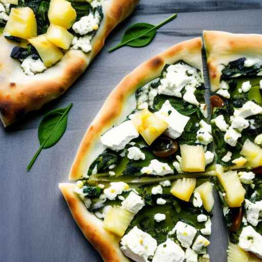 Feta and Olive Pizza with Pineapple and Spinach