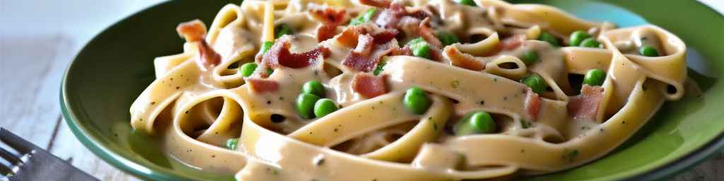 Fettuccine with Creamy Bacon and Pea Sauce