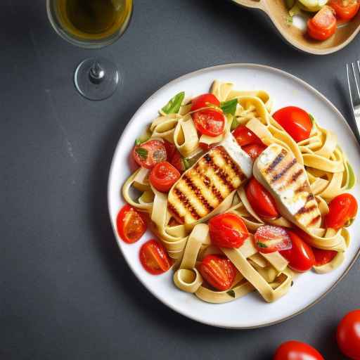 Fettuccine with Grilled Halloumi Cheese and Tomato Salad