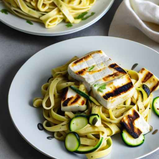 Fettuccine with Grilled Halloumi Cheese and Zucchini Salad