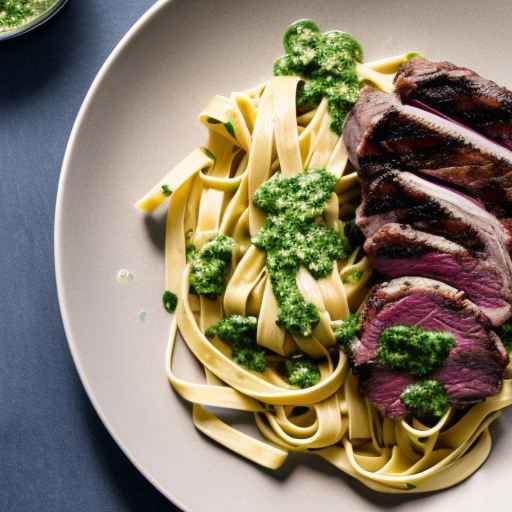 Fettuccine with Grilled Lamb Chops and Mint Chimichurri