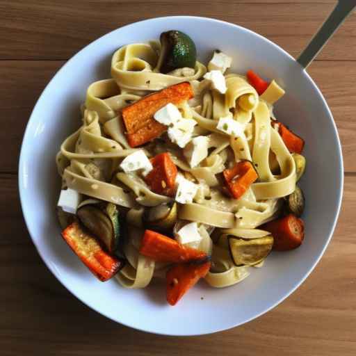 Fettuccine with Roasted Vegetables and Feta