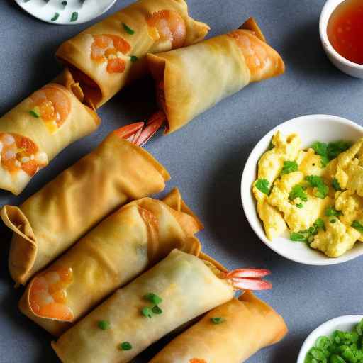 Garlic butter shrimp egg rolls with scrambled egg