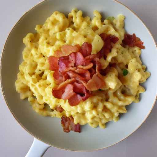 German spaetzle with scrambled egg and bacon
