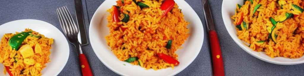 Ghanaian jollof rice with scrambled egg and vegetables