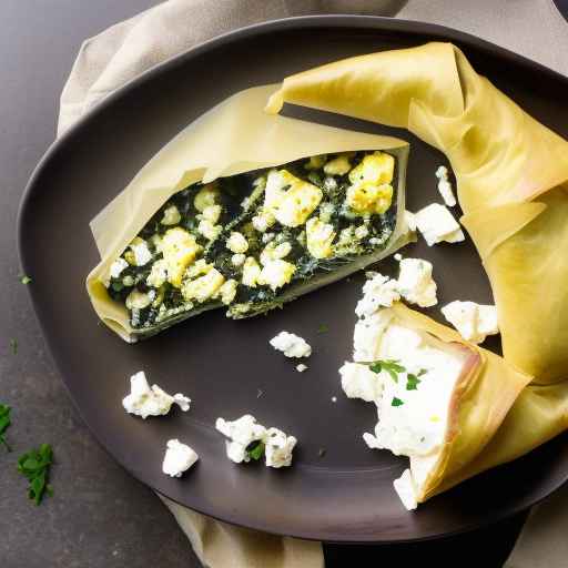 Greek spanakopita with scrambled egg and feta cheese