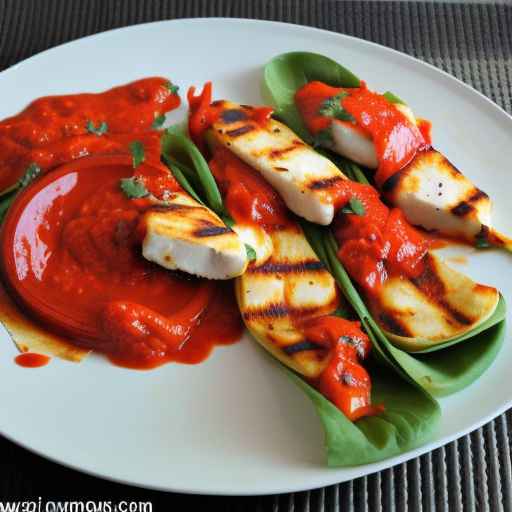 Grilled Halloumi and Vegetable Wraps with Roasted Red Pepper Sauce