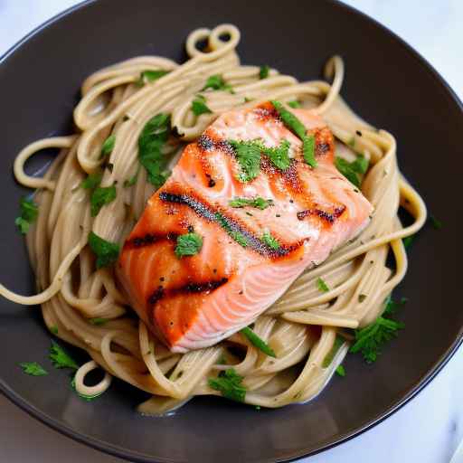 Grilled Salmon and Eggplant Pasta