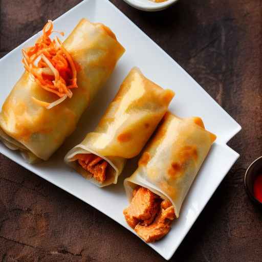 Kimchi and pork egg rolls with scrambled egg