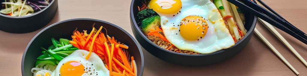 Korean bibimbap with fried egg and mixed vegetables