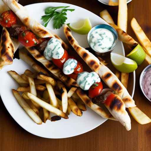 Lamb Souvlaki Gyros with Tzatziki Sauce and Fries