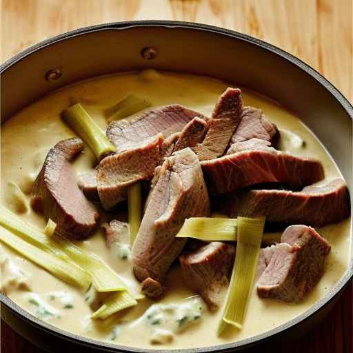 Meat and Leek in Creamy Sauce