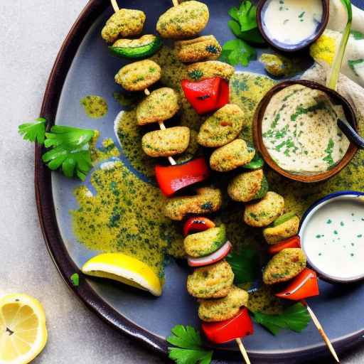 Mediterranean Falafel and Vegetable Skewers with Lemon-Garlic Sauce