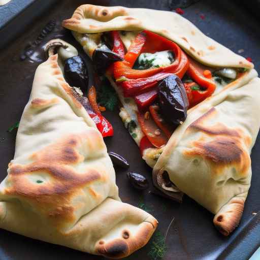 Mediterranean Veggie Calzone with Mozzarella Cheese, Kalamata Olives, and Roasted Red Peppers