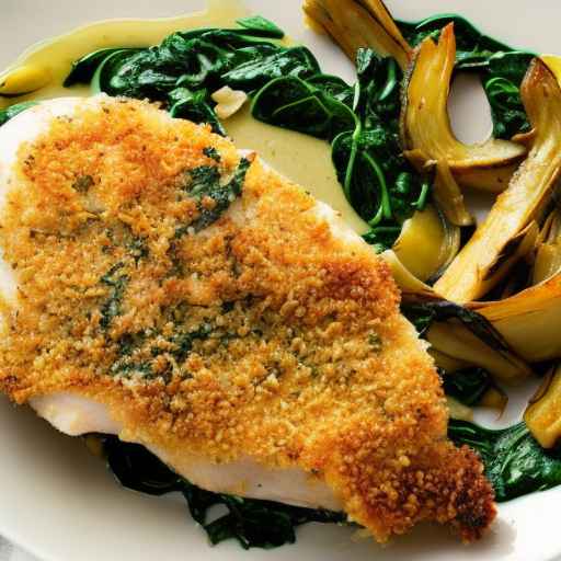 Parmesan-Crusted Chicken with Spinach and Artichoke Sauce