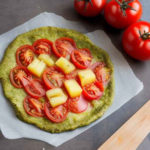 Pesto-style thin crust with tomato and pineapple