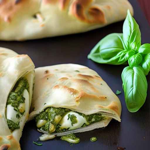 Pesto Chicken Calzone with Mozzarella Cheese and Basil Pesto