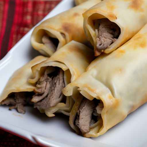 Philly cheesesteak egg rolls with cheese sauce