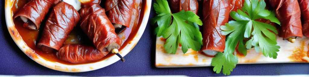 Pork and Sausage Stuffed Grape Leaves with Tomato Sauce