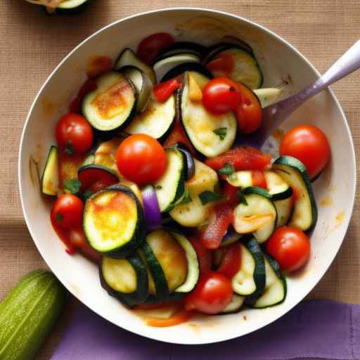 Ratatouille-style with zucchini, eggplant, and tomato