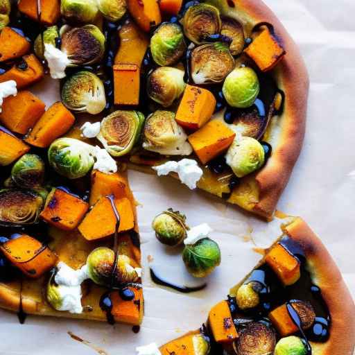 Roasted Butternut Squash and Brussels Sprouts Pizza with Goat Cheese and Balsamic Glaze