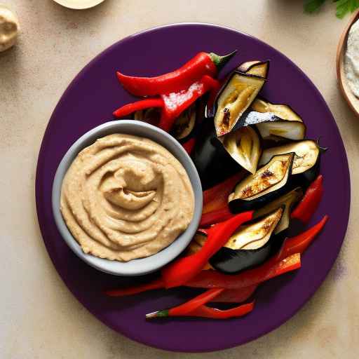 Roasted eggplant and red pepper with hummus and tahini sauce