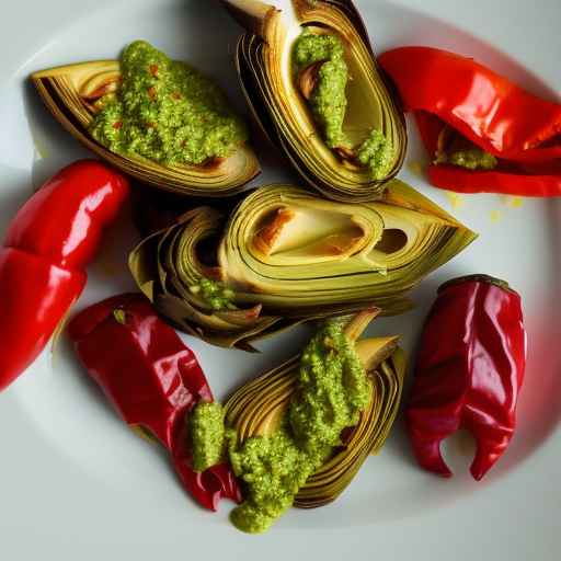 Roasted red pepper and artichoke with pesto and Parmesan