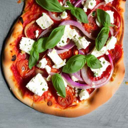 Roasted Tomato and Red Onion Pizza with Basil and Feta Cheese