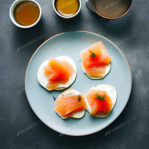 Russian blinis with smoked salmon and scrambled egg