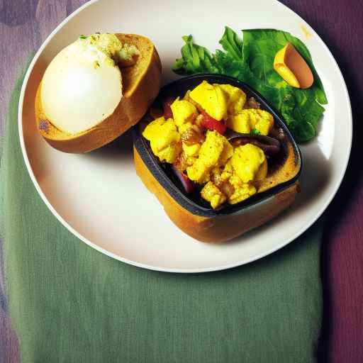 South African bunny chow with scrambled egg and curry