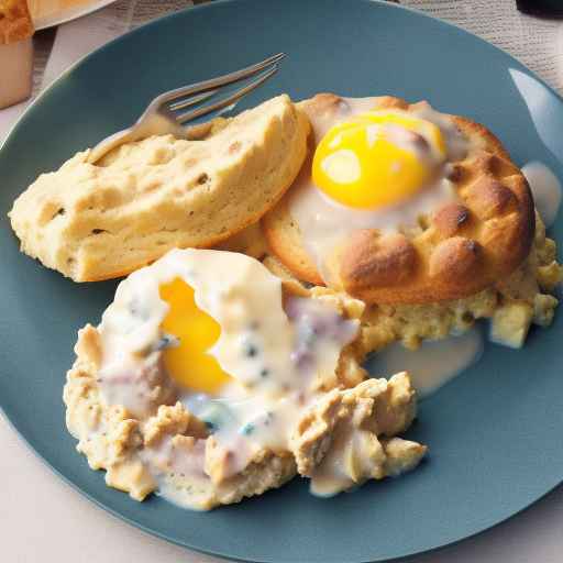 Southern-style biscuits and gravy with scrambled egg