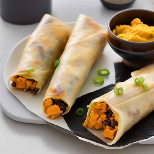 Sweet potato and black bean egg rolls with scrambled egg