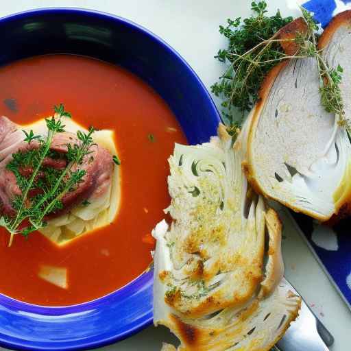 Turkey and Cabbage Borscht with Thyme and Bay Leaf