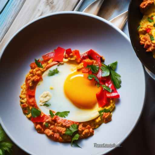 Turkish menemen with scrambled egg and peppers