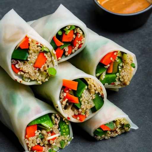 Vegetable and quinoa spring rolls with peanut sauce