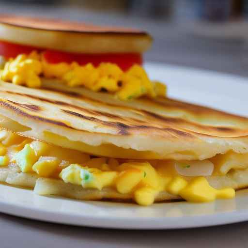 Venezuelan cachapas with scrambled egg and cheese